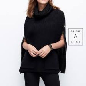 Ann Taylor Black Zip Poncho S